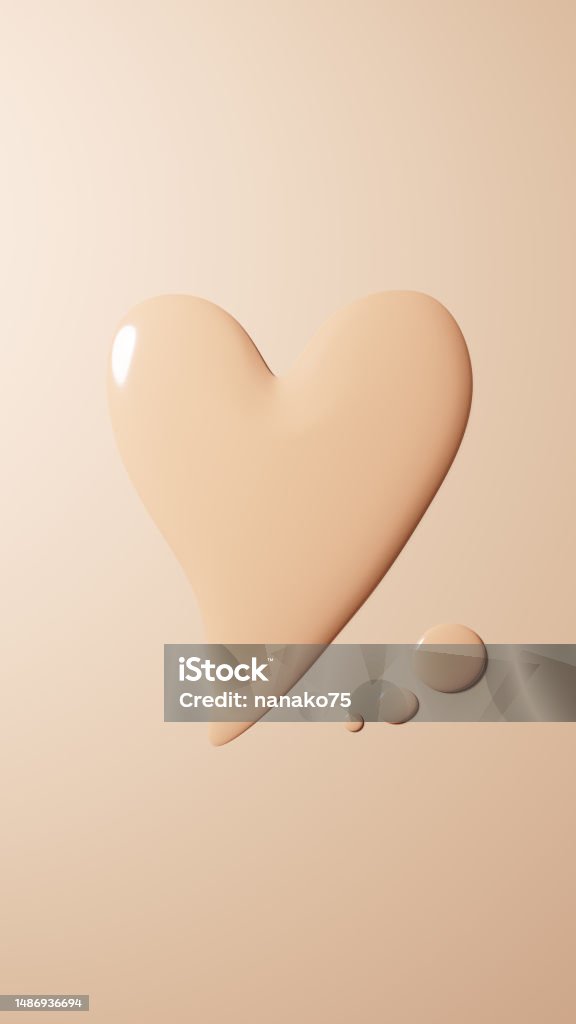 3D Illustration.Heart and circular liquid on beige background. (Vertical) Make-Up Stock Photo