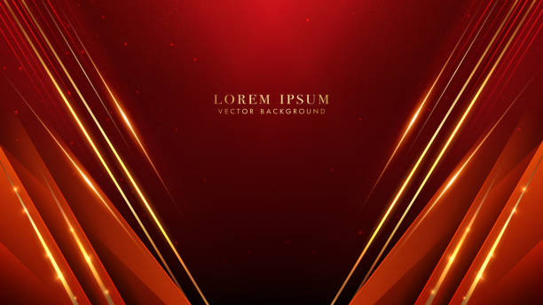 istock Luxury abstract diagonal golden lines wiht glowing lines and glittering light effects elements. Red elegant background style vector design 1486938378