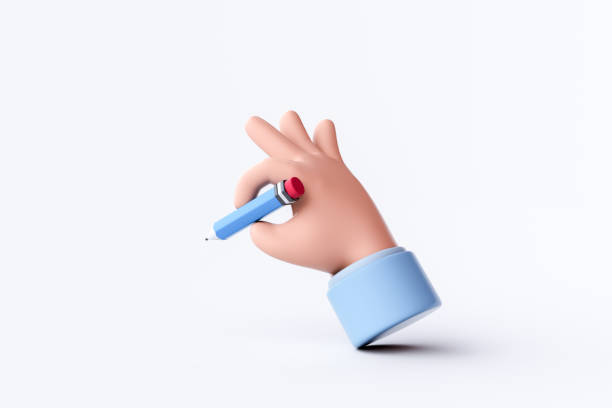 istock 3D rendering of cartoon character hand holds Pencil. 1486940611