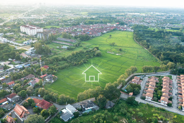 istock Green fields and dream house in aerial view. 1486941357