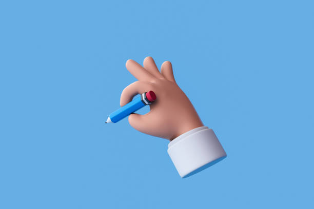 istock 3D rendering of cartoon character hand holds Pencil. 1486944476