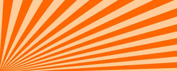 Vector illustration of Sunrise or sunset rays pattern. Manga book page design. Orange radial lines coming from corner. Circus, festival or carnival background