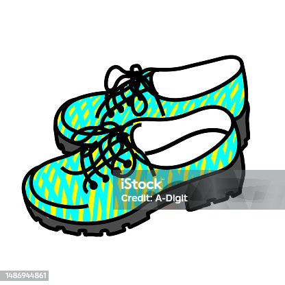 istock Chunky Block Heel Shoe Trendy Yellow Teal Stripes 1486944861