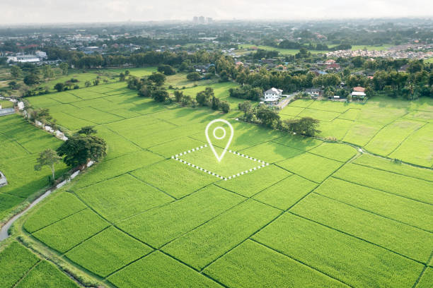 istock Land plot and identify registration symbol in aerial view. 1486948611