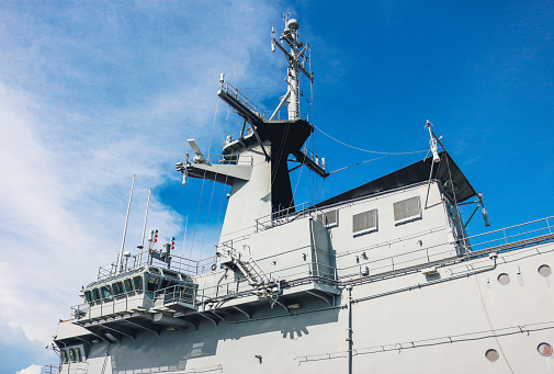 Mount Pleasant, South Carolina, USA - November 24, 2016: Decommissioned in 1970, the Aircraft Carrier USS Yorktown, is located at the Patriots Point Naval & Maritime Museum in Mount Pleasant, South Carolina, at the mouth of the Cooper River on the Charleston Harbor, across from Charleston. Patriots Point serves as an embarkation point for Fort Sumter tour boats and home to several other vessels (including the submarine USS Clamagore), the Cold War Submarine Memorial, a replica of a Vietnam Support Base, and the museum of the Medal of Honor Society.