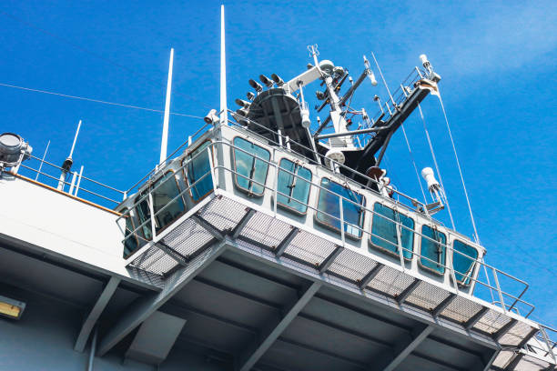 istock Bridge Nautical with Radar Mast of a Container Ship. 1486950324
