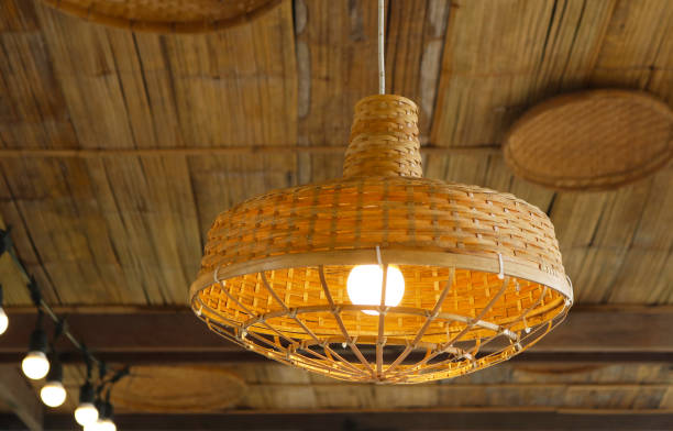 istock Wood pendant lamp traditional style. 1486950897