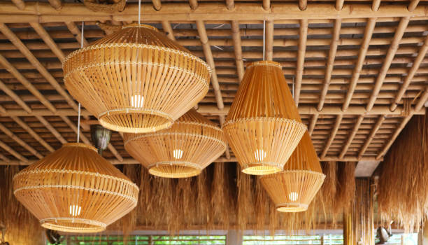 istock Wooden pendant lamp tropical style. 1486950906