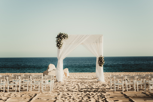 Wedding ceremony set up by the Pacific Ocean