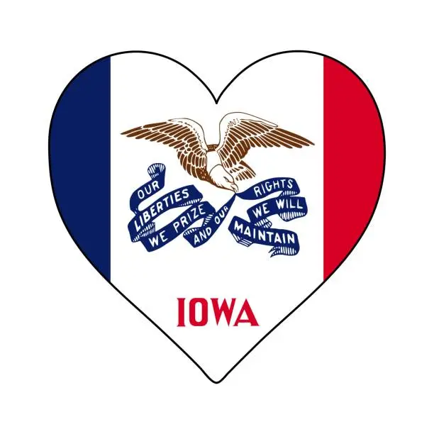 Vector illustration of Iowa Heart Shape Flag. Love Iowa. Visit Iowa. Northern America. America. Vector Illustration Graphic Design.