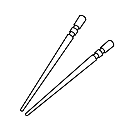 Chopsticks doodle line drawing black and white vector illustration isolated on white background