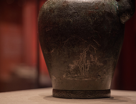 Ancient China Bronze Jar Bottom inlaid Silver Tree Pattern