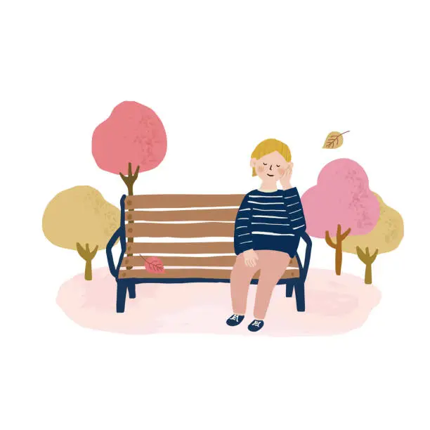 Vector illustration of People sitting on benches, trees, parks