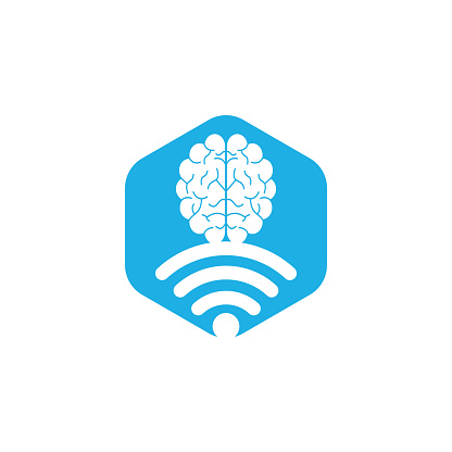 Brain and wifi logo design sign. Education, technology and business background. Wi-fi brain logo icon.