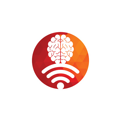 Brain and wifi logo design sign. Education, technology and business background. Wi-fi brain logo icon.