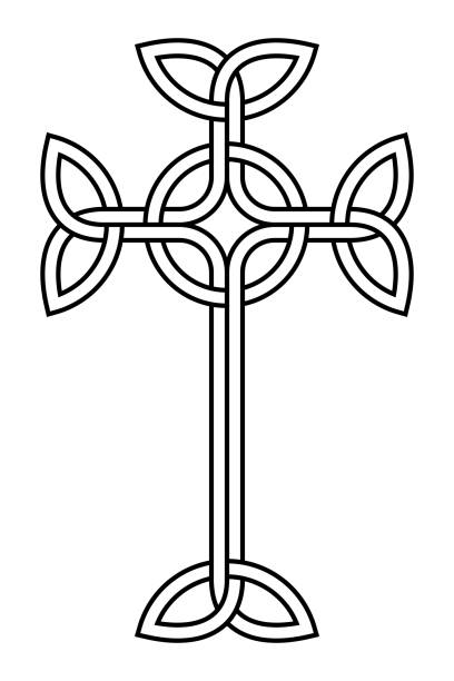 illustrations, cliparts, dessins animés et icônes de croix celtique entrelacée, avec nœuds triangulaires et cercle entrelacé - celtic knotwork