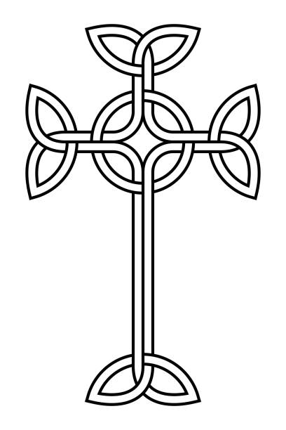 переплетенный кельтский крест, с треугольными узлами и переплетенным кругом - knotwork stock illustrations