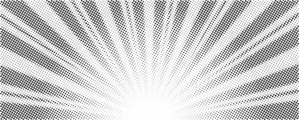 Vector illustration of Sun rays halftone background. White and grey radial abstract comic pattern. Vector explosion abstract lines backdrop