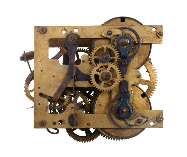 istock Old vintage wall clock mechanism isolated 1486973309