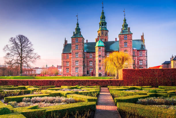 Copenhagen, Denmark. Rosenborg Slot, winter sunrise. stock photo