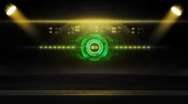 istock 3D Rendering abstract race track finish line racing on night 1486982537