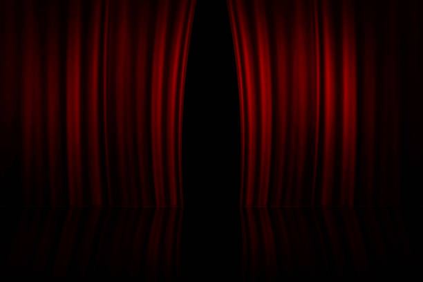 istock 3D Rendering Red curtain on theater or cinema stage slightly open 1486982579