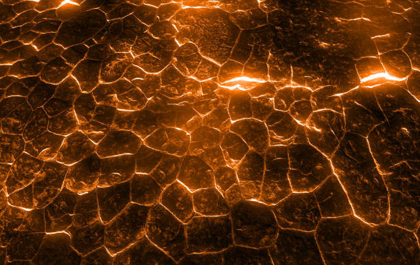 3d rendering heat red cracked ground texture after eruption volcano - solidified imagens e fotografias de stock