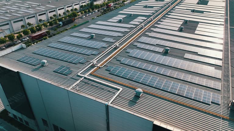 The roof of the factory covered with solar panels