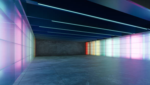 istock 3D Beautiful translucent colorful glass wall interior 1486983067