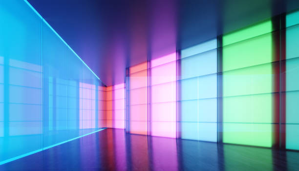 istock Colored gradient transparent glass wall and luminous glass billboard 1486983154
