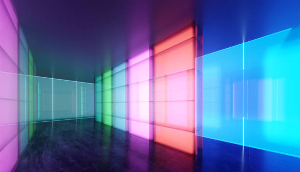 istock Colored gradient transparent glass wall and luminous glass billboard 1486983156
