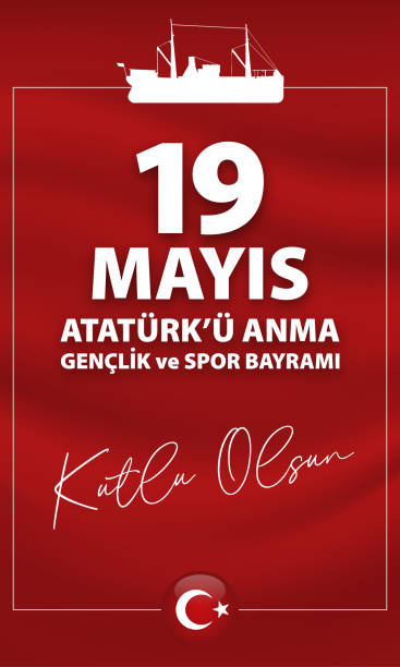 19 maja, tureckie obchody ataturka, dnia młodzieży i sportu ( tłumacz na turecki: 19 maja - mayis atatürkü anma gençlik ve spor bayram) - 19th of may stock illustrations