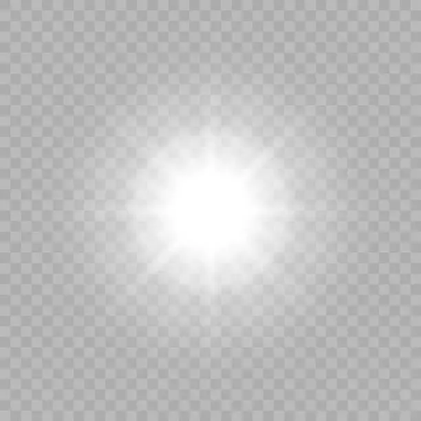 Vector illustration of Bright white star Flash of sunlight. Bright sun. Vector