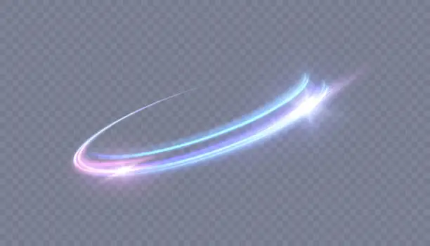 Vector illustration of Light effect of a curved pink-blue line. Glowing blue circle.