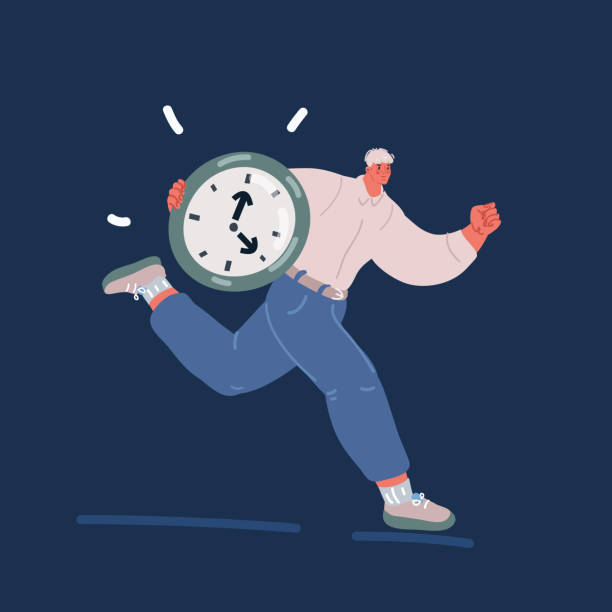 istock Cartoon vector illustration of Time is money concept. Businessman running with a clock. 1486991702