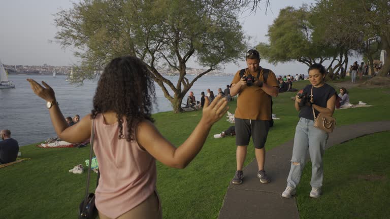 People taking photo in public park in Almada, Lisbon