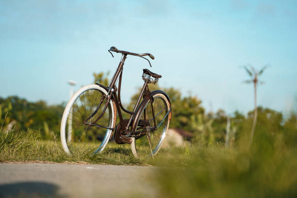 classic onthel bicycles that are displayed on village roads around the rice fields