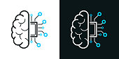 istock Half brain with circuit board. Bicolor line icon on black or white background - Editable stroke 1486993243