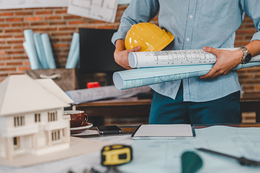 Architect Blueprint Engineer Contractor Helmet Project Draft Paperwork ...