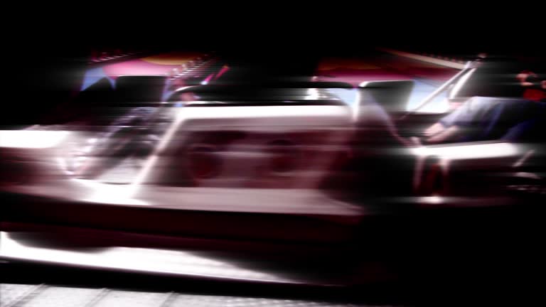 disco jet rotating in strobe light and in fast horizontal movement, carousel of an amusement park loop