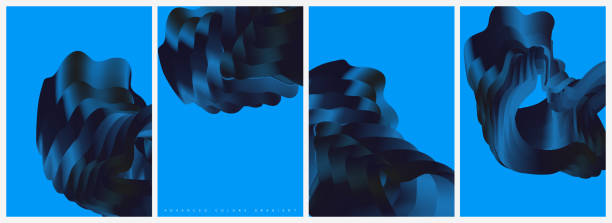 블루 커브 부드러운 혼합 그라데이션 유동성 패션 배경 컬렉션 - fluidity water abstract blue stock illustrations