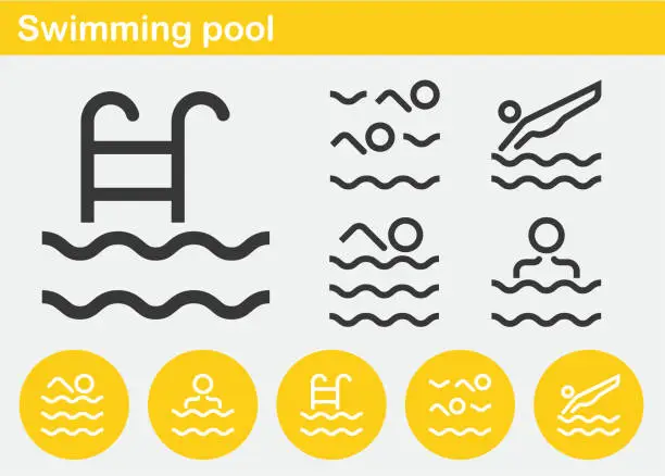 Vector illustration of Swimming poo, Sport Icon, Summer concept, Man swims in sea, Swimming sign, swim icon in outline style for mobile concept, web design, graphic design, Simple logo vector illustration.Minimal Line Icons
