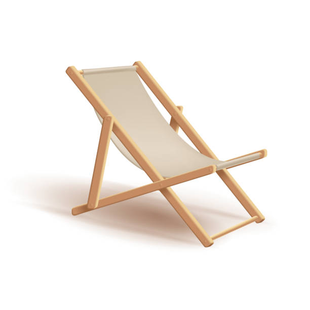 istock 3d realistic natural linen beach chair with wooden construction isolated on white background. Vector illustration 1486996640
