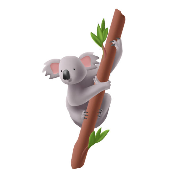 istock Coala bear on a branch with green leaves, realistic 3d render illustration 1486996783