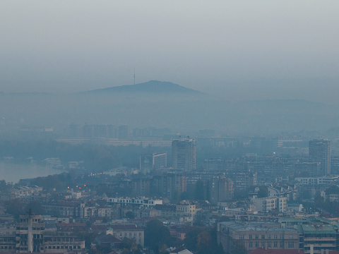 Foggy city aerial view