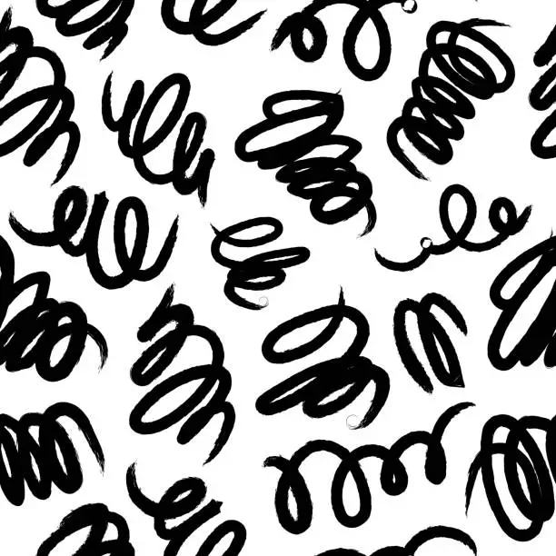 Vector illustration of Abstract curly black brush stroke design pattern on white background