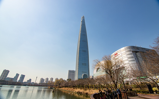 Tourists observing In Front of Lotte world tower during trip in Seoul,   South Korea, on  Friday March 08, 2019