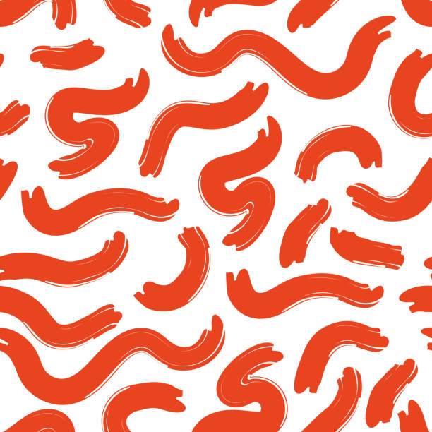 白い背景に抽象的な波状の赤いブラシストロークパターンデザイン - design imbalance brush stroke scribble点のイラスト素材／クリップアート素材／マンガ素材／アイコン素材