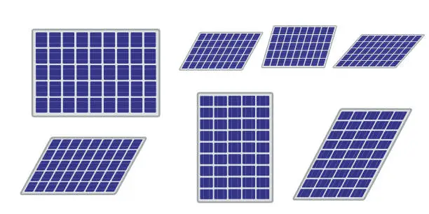 Vector illustration of Pv panel. Photovoltaic panels. Solar panel on white background. Renewable energy concept. Vector illustration.