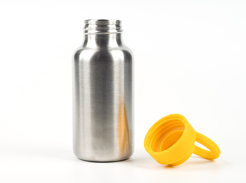 Stainless Steel Water Bottle with Lid on White Background